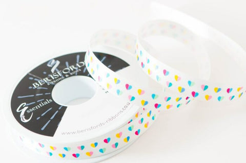 15mm Heart to Heart multi White ribbon