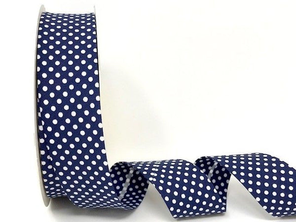 30mm Navy with White Polka Dot Bias Binding
