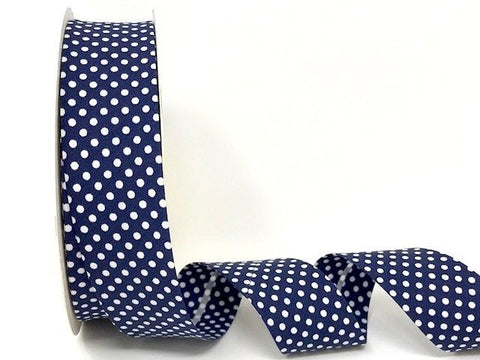 30mm Navy with White Polka Dot Bias Binding