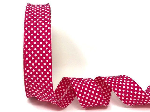 30mm Bright Pink with White Polka Dot Bias Binding