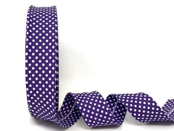 30mm Purple with White Polka Dot Bias Binding