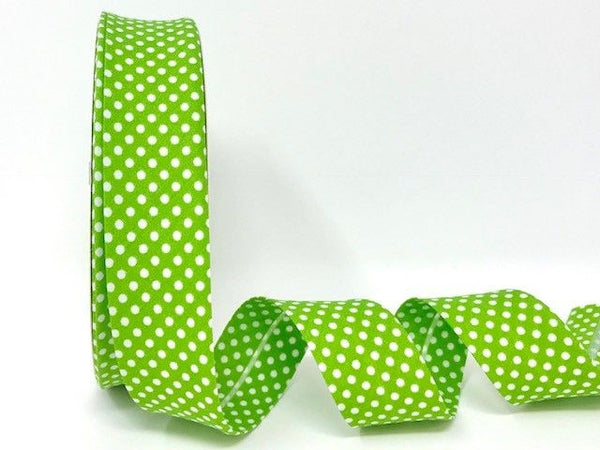 30mm Lime Green with White Polka Dot Bias Binding