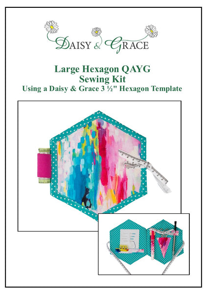 Large Hexagon Sewing Book Kit - Pink / Turq Brush Strokes