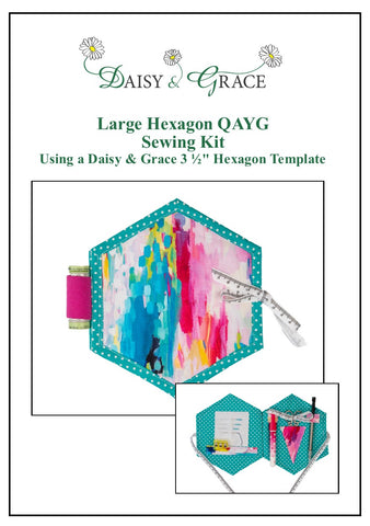 Large Hexagon Sewing Book Kit - Pink / Turq Brush Strokes