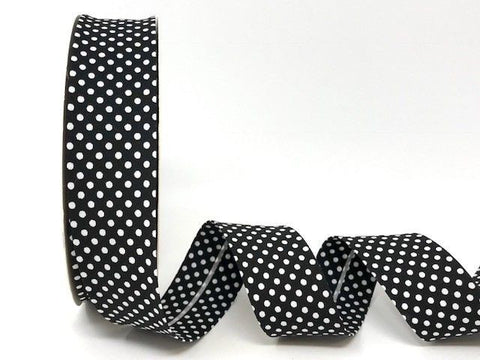 30mm Black with White Polka Dot Bias Binding