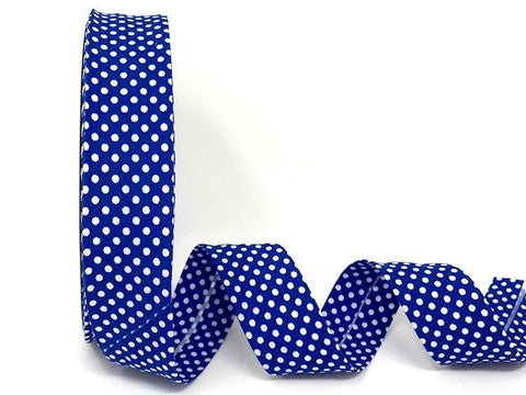 30mm Royal Blue with White Polka Dot Bias Binding