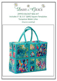 Zipped Bucket Bag Fabric pack & Templates - Turquoise Water Lilies