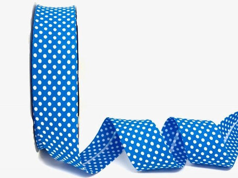 30mm Mid Blue with White Polka Dot Bias Binding